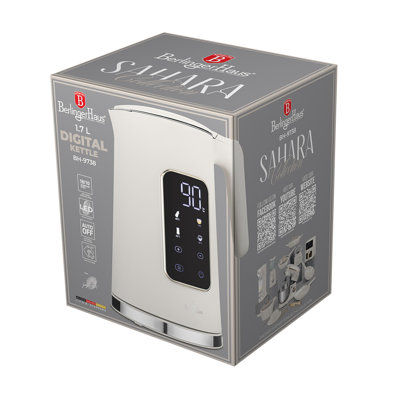Ceainic electric digital Berlinger Haus, Sahara, 1.7 L, plastic/inox, crem mat - imagine 7