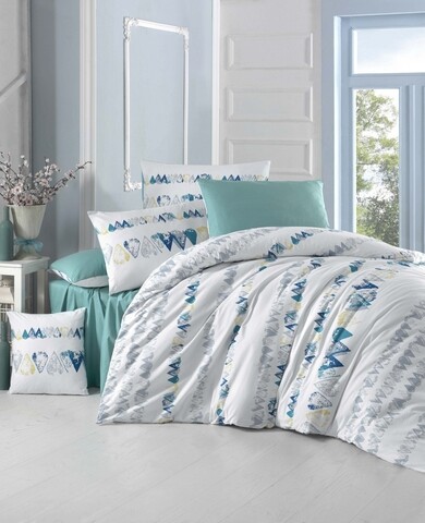 Lenjerie de pat dubla king size, victoria, tuana, 4 piese, 100% bumbac ranforce, multicolor
