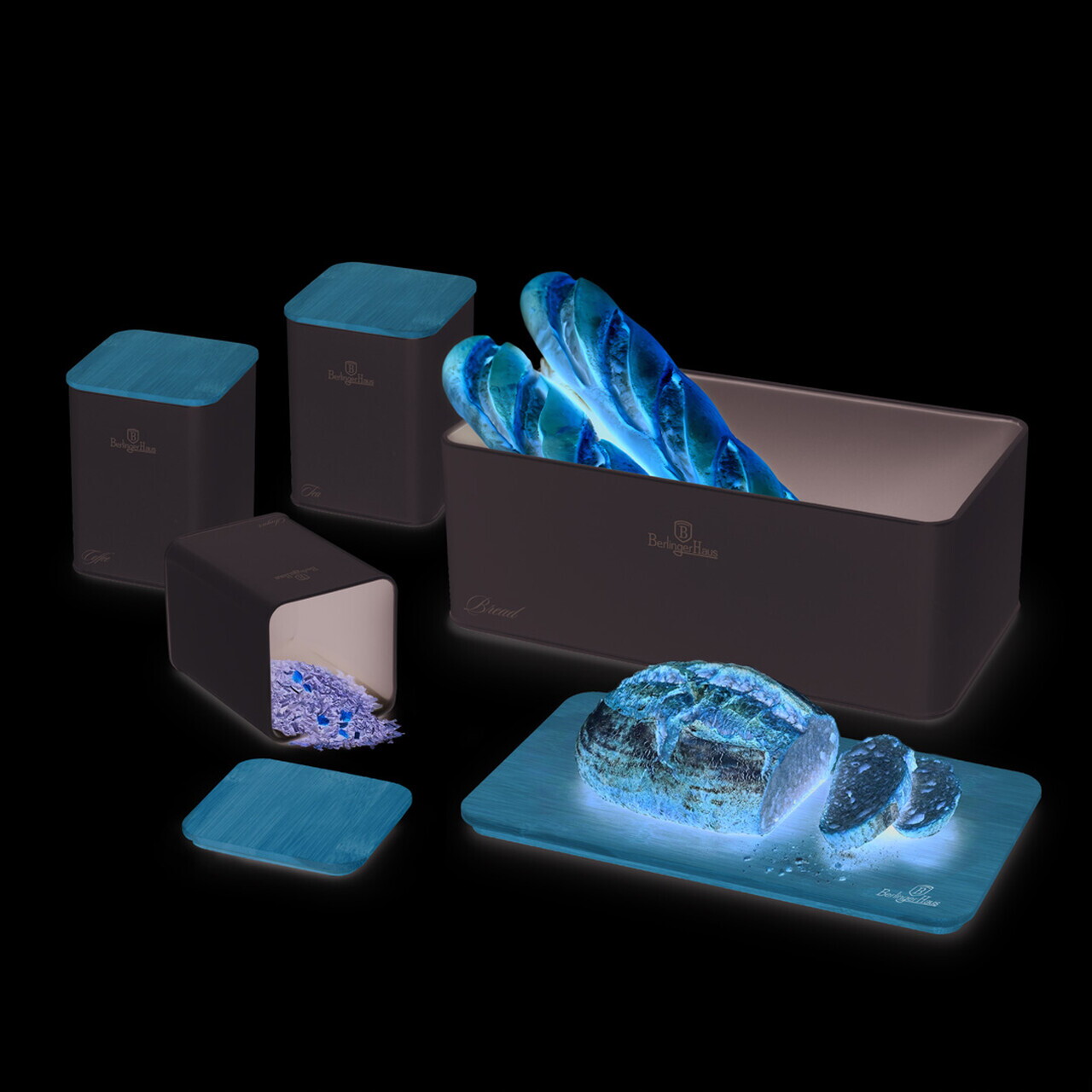 Set cutie pentru paine si 3 recipiente Berlinger Haus, Sahara, 33x18x12 cm, otel carbon, crem mat/natur - imagine 5