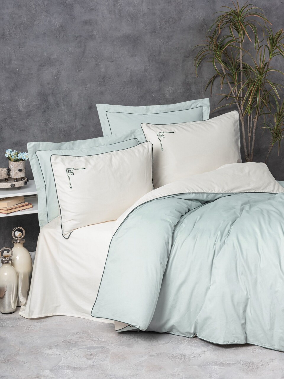 Lenjerie de pat dubla, Vanko - Mint, Cotton Box, Bumbac Satinat