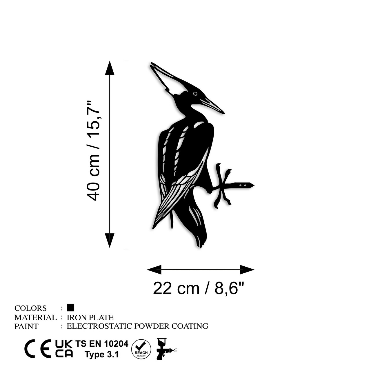 Obiect decorativ de grădină, Bird On The Branch 10, 22x40 cm, Negru - view 6