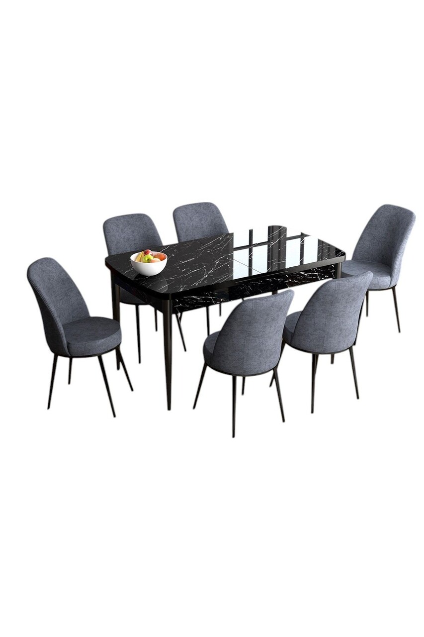 Set masa extensibila si scaune, Hanah Home, Han, Marmură neagră / Fumure - view 2