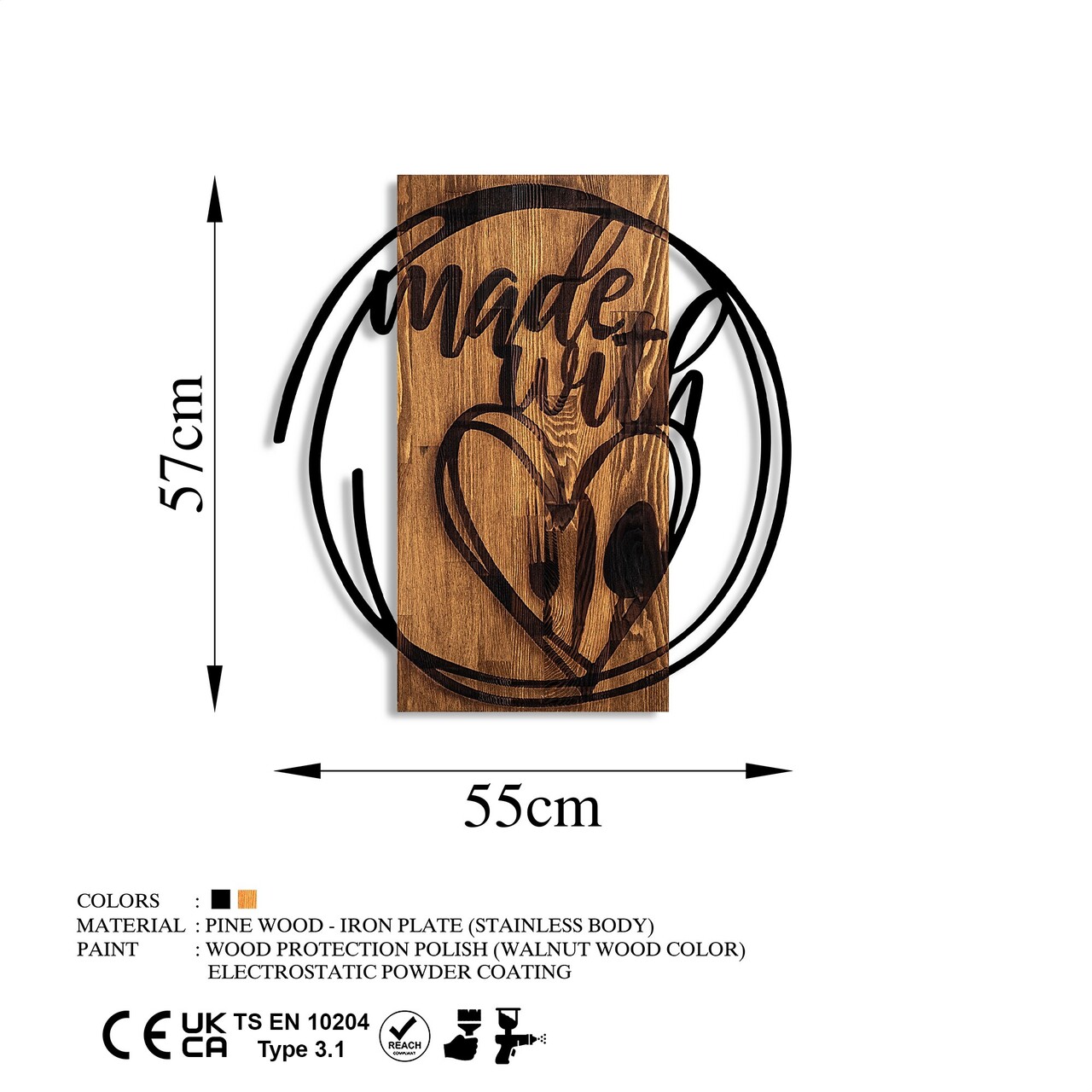 Decoratiune de perete, Made With Love, Dimensiune: 55 x 57 cm, Nuc / Negru - view 6