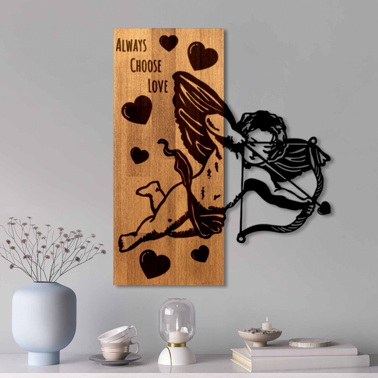 Decoratiune de perete, Eros 01, Lățime: 49 cm, Nuc / Negru