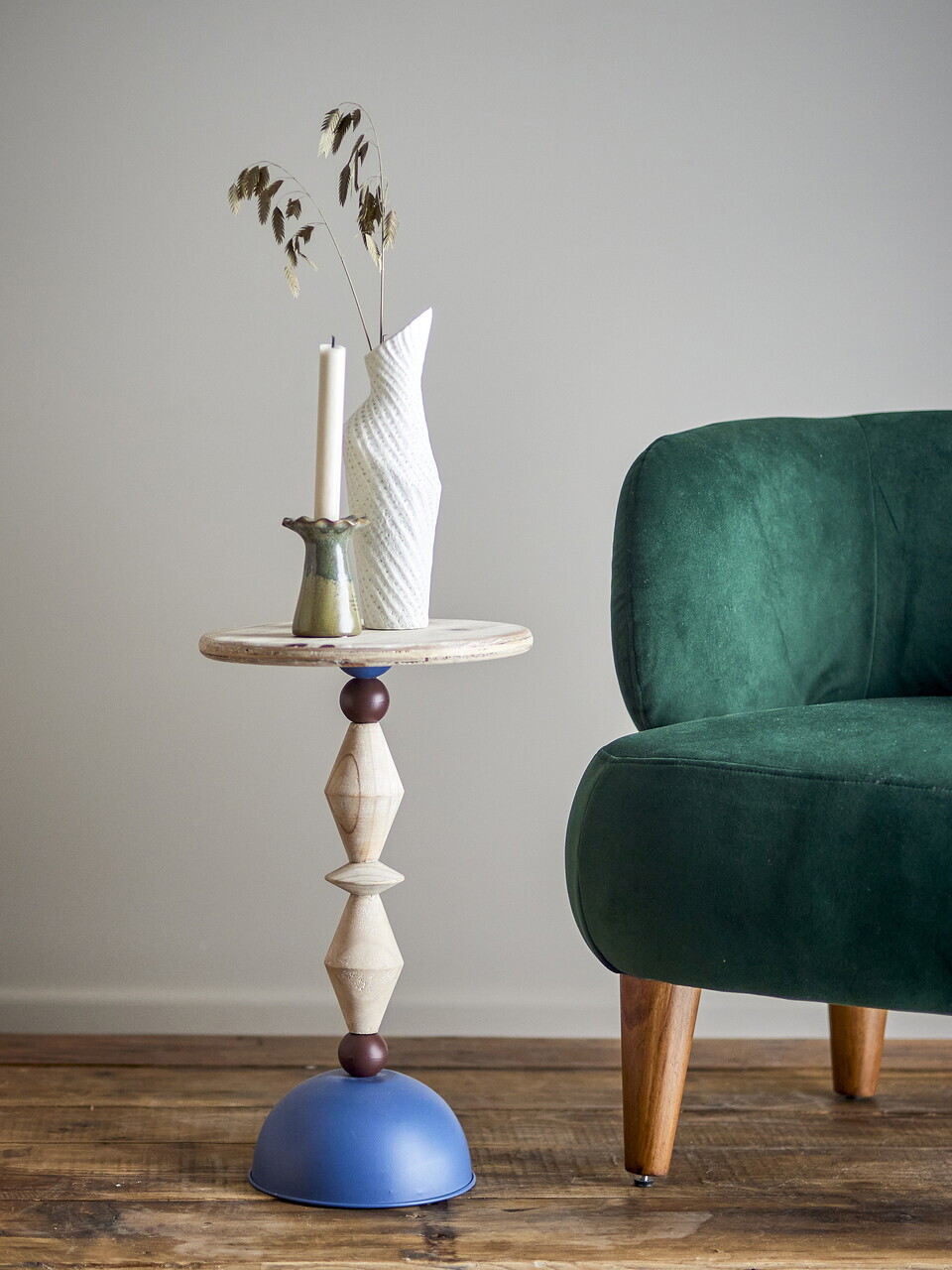 Masuta de cafea, Bloomingville, Mannelli, 30x49 cm, lemn de brad/MDF, albastru/natural — imaginea 3