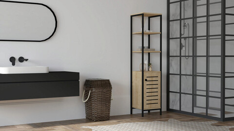 Dulap de baie, puqa design, gala, 38x162.2x34 cm, pal, safir / negru