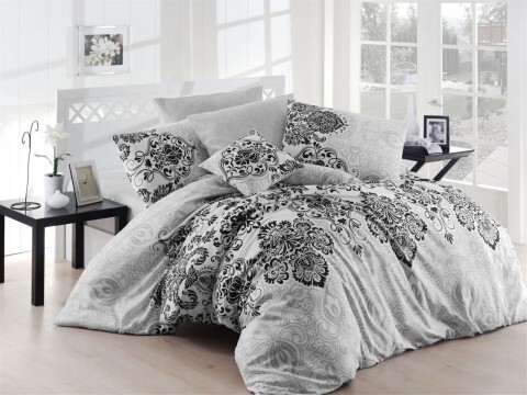 Lenjerie de pat dubla, 4 piese, amestec bumbac, Nazenin Home, Luxury Grey, gri