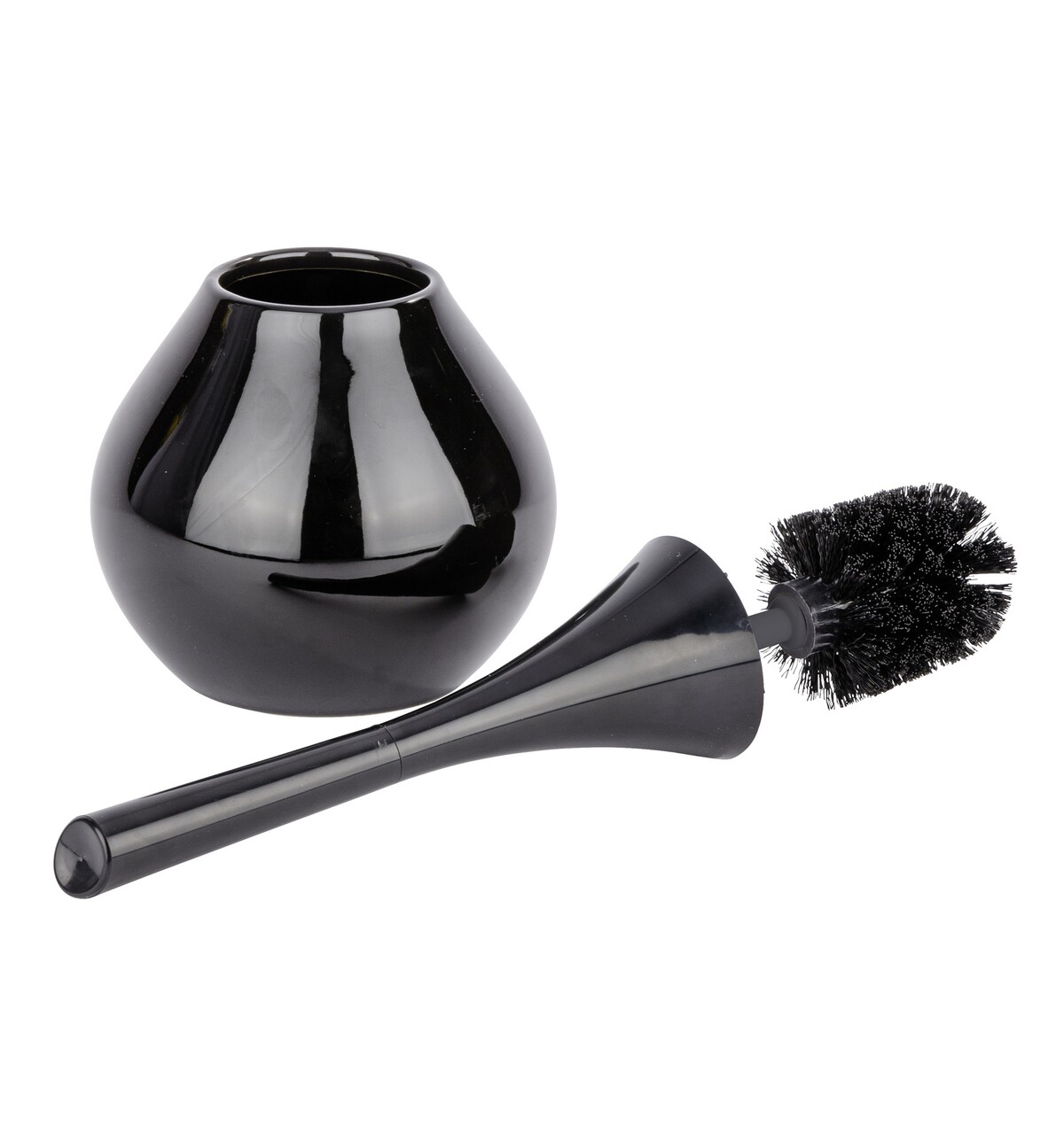 Perie de toaleta cu suport, Wenko, Flakon Black, 17 x 42.5 cm, ceramica, negru - 1 | YEO