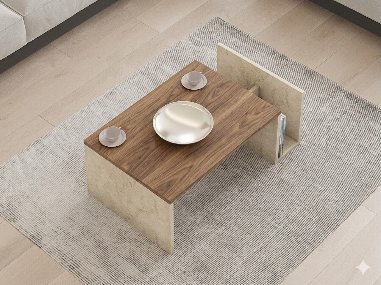 Masuta de cafea, Hanah Home, Memo, 86.8x32.4x50 cm, Travertin / Nuc Venezia — imaginea 3
