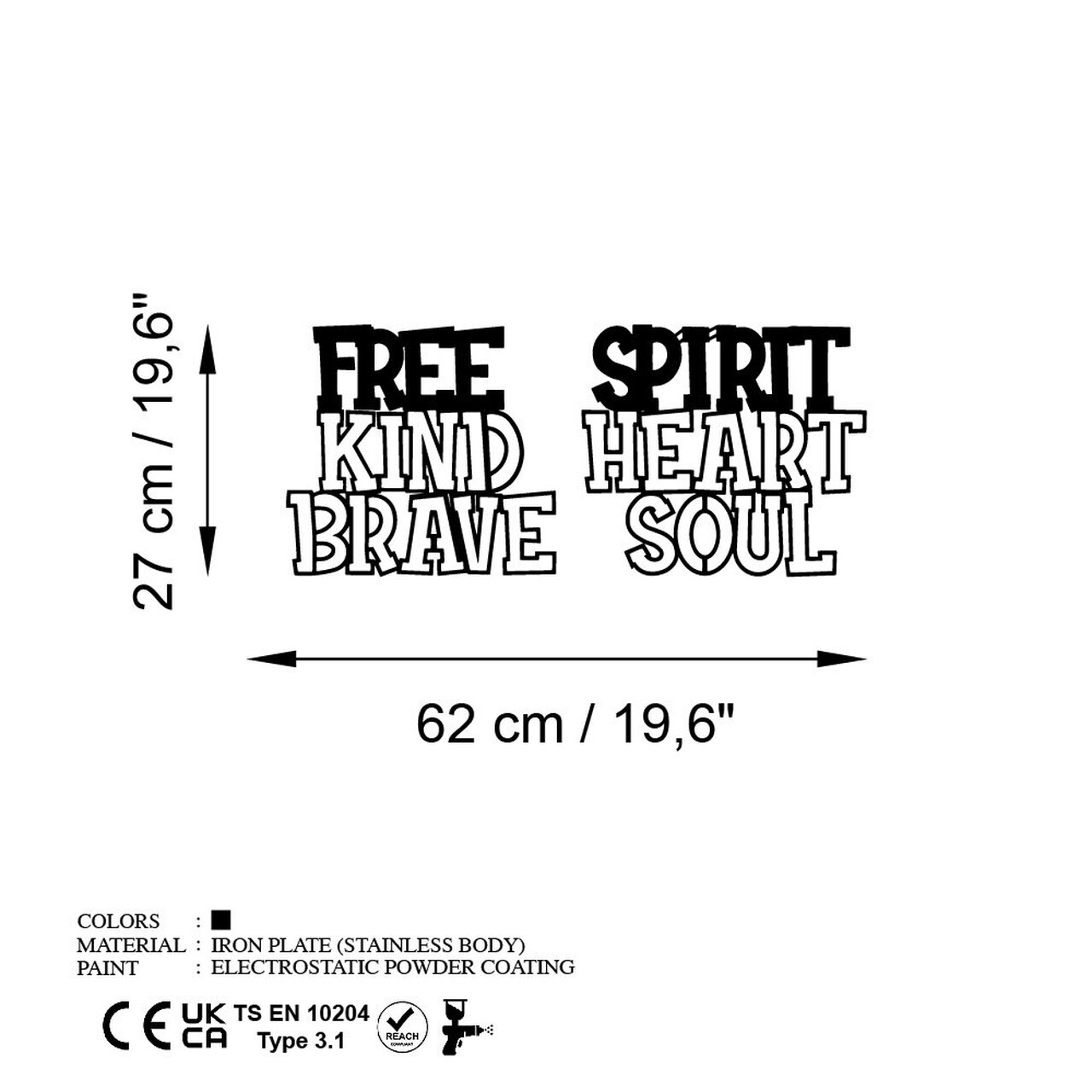 Decoratiune de perete, Heart Brave Soul, Dimensiuni: 62 x 27 cm , Negru — imaginea 6