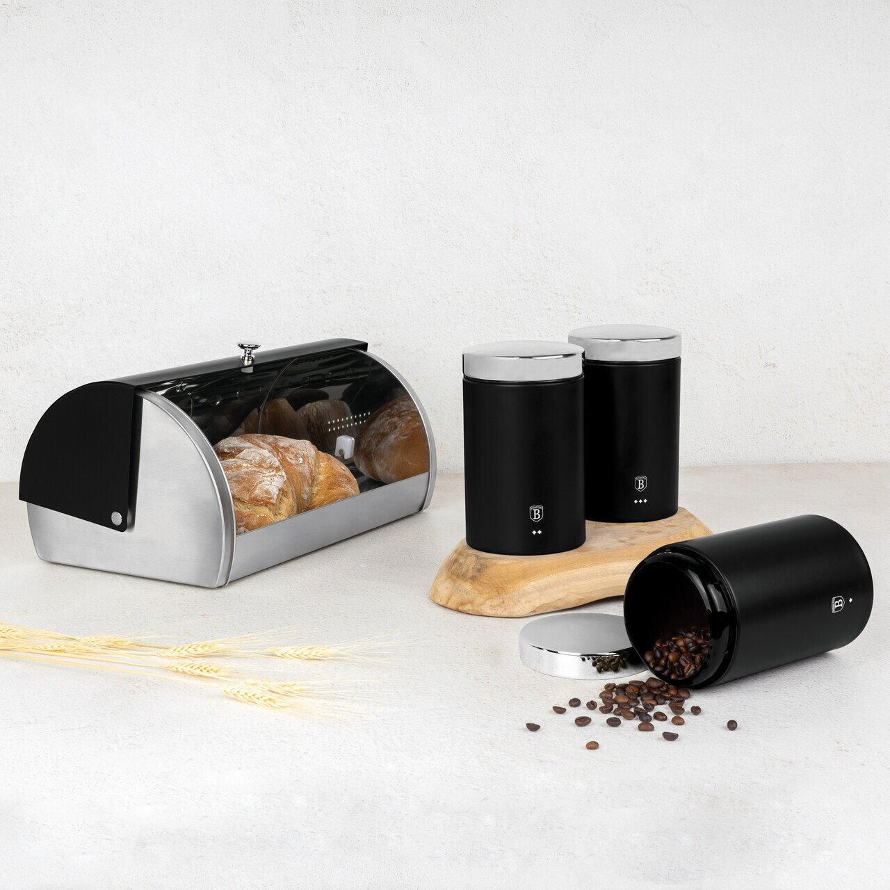 Set cutie pentru paine si 3 recipiente Berlinger Haus, Matte Black, 38.5x28x18.5 cm, inox, negru/argintiu - imagine 5