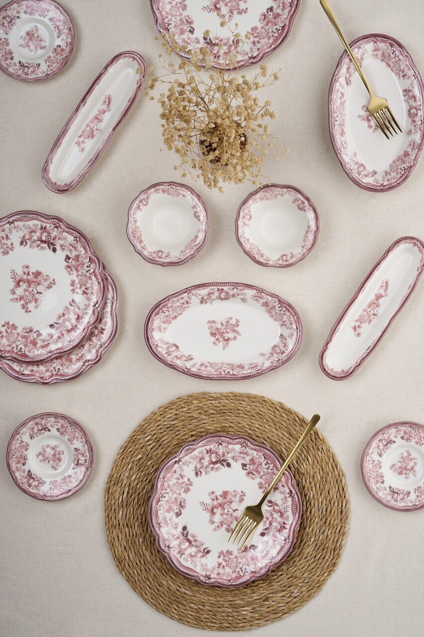 Set de mic dejun, Hermia, 667PRS1739, Portelan, Platou cu măsline: 22 x 7 cm (2 bucăți), Alb / Maroon