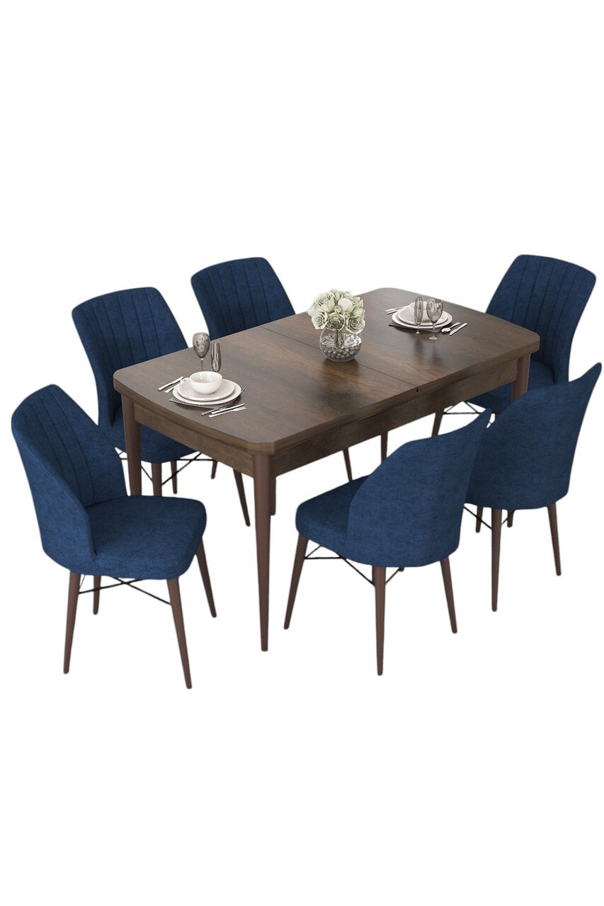 Set masa extensibila si scaune, Hanah Home, Nef, Baroc / Albastru marin - view 2