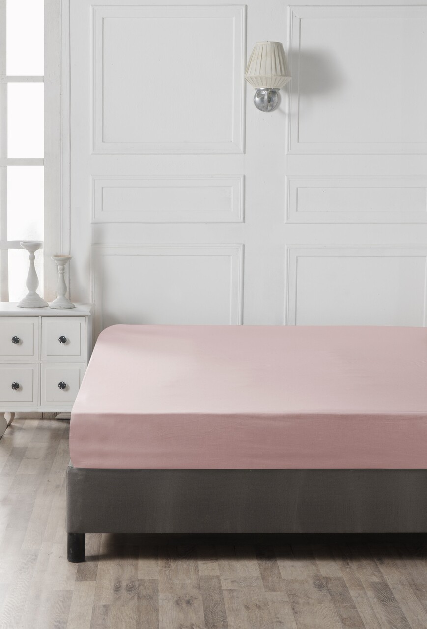 Cearceaf De Pat Cu Elastic, 90x190 Cm, 100% Bumbac Ranforce, Patik, Dusty Rose, Roz Pudra