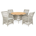 Set 4 scaune si masa pentru gradina/terasa Mackinac, aluminiu/lemn de teak, gri/natur
