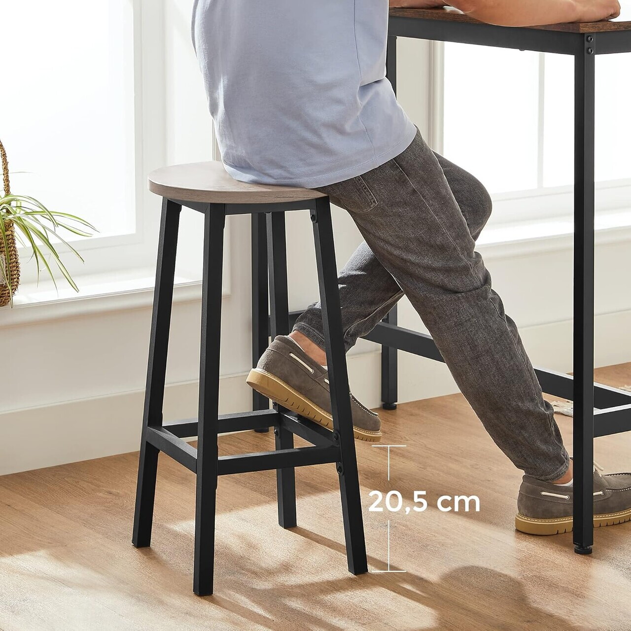 Set 2 scaune de bar, Vasagle, 32x65 cm, PAL/otel, grej/negru - imagine 6