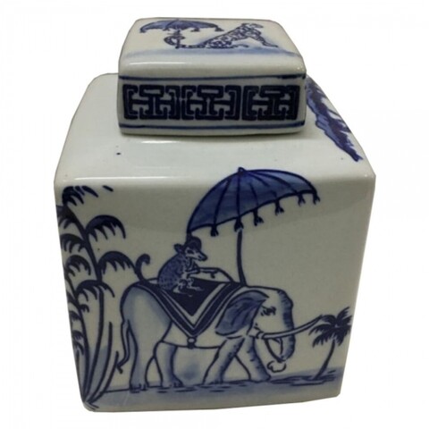 Vaza, DKD Home Decor, Indian Elephant, 17 x 17 x 22 cm, portenal, alb/albastru Accesorii