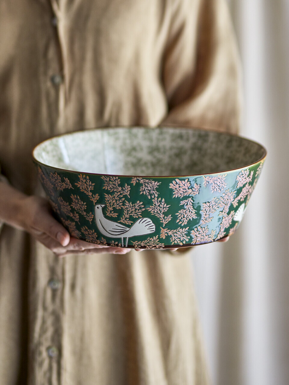 Bol salata, Bloomingville, Hezha, 28x9 cm, 3.35 L, ceramica, verde - imagine 4