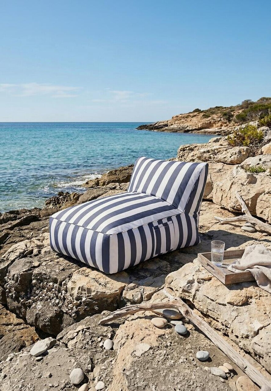 Sezlong Maris, Homla, 102x72x65 cm, poliester/spuma, alb/albastru