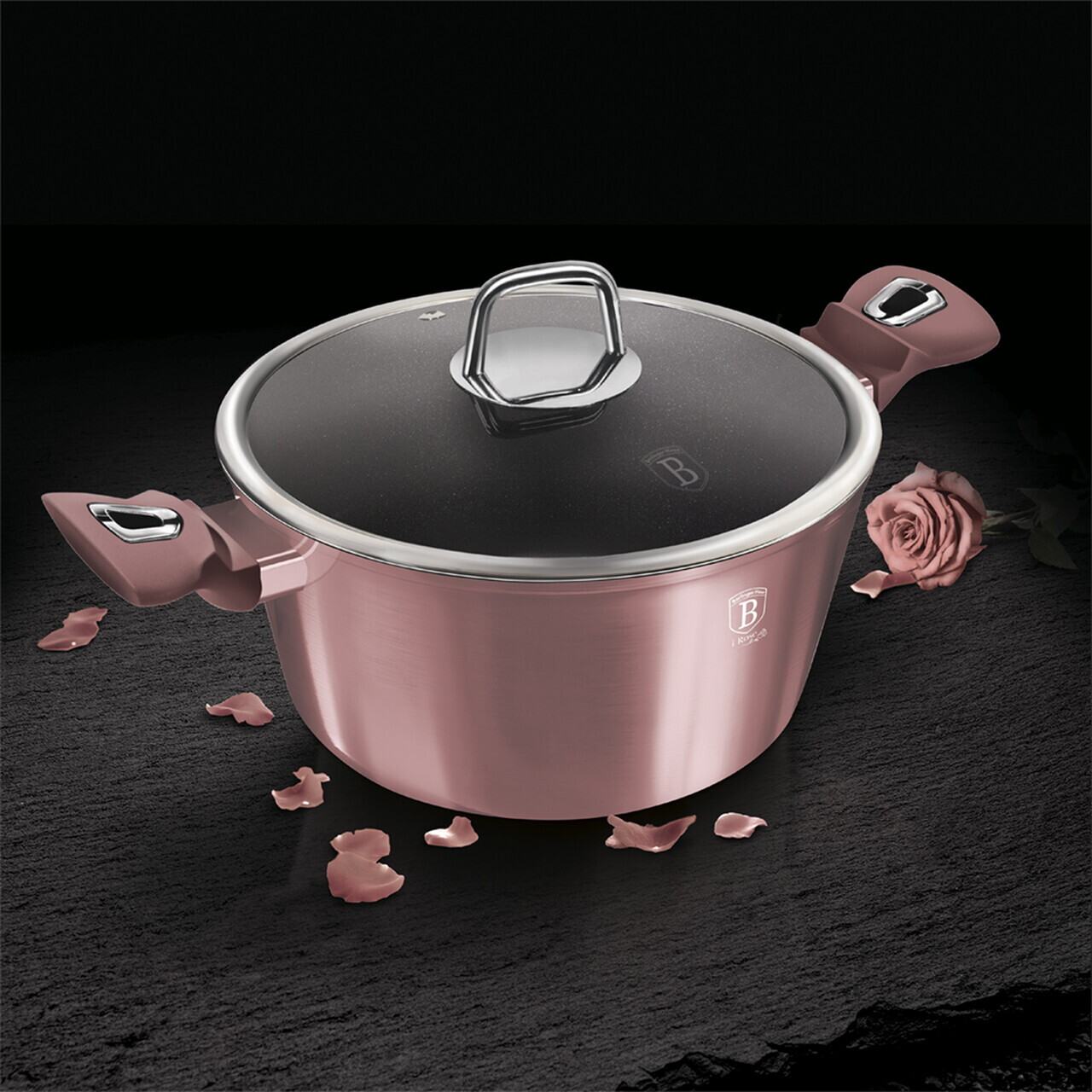 Oala cu capac Berlinger Haus, I-Rose, 28 cm, 6.1 L, aluminiu forjat, roz - view 3