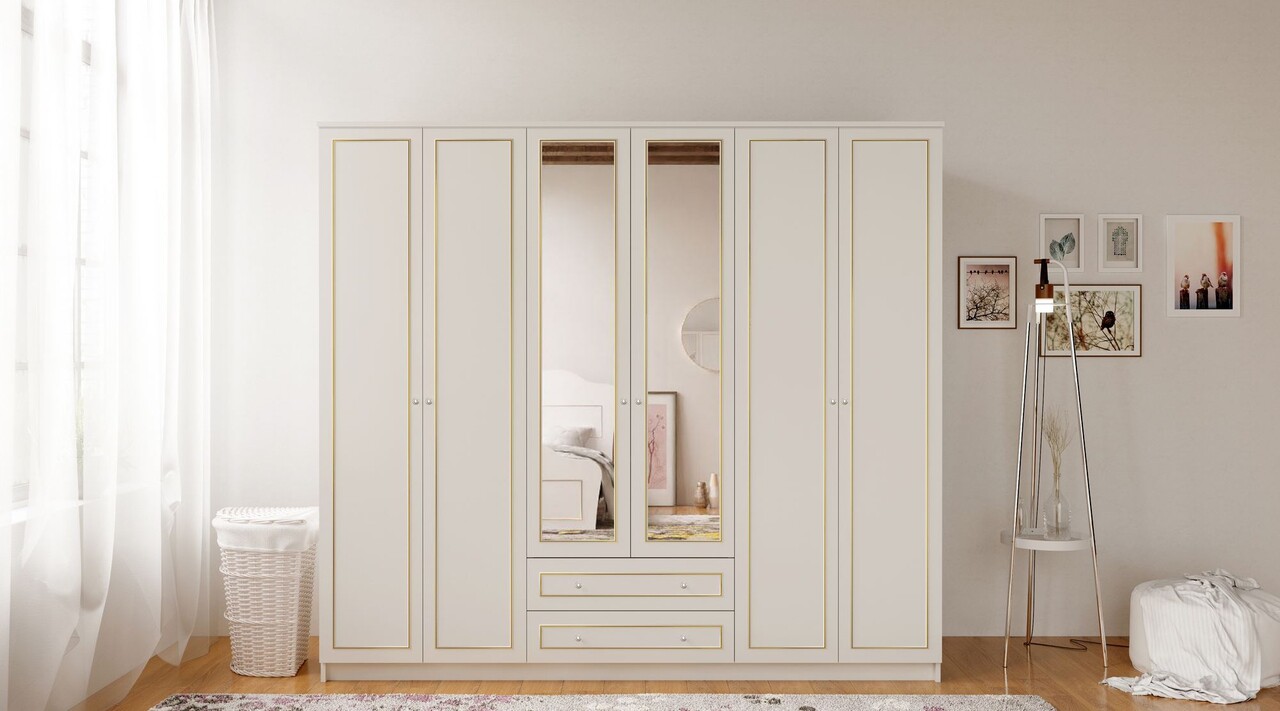 Dulap pentru haine, Rabi, Rb-085-02, 210x210x52 cm, Alb mat - 1 | YEO