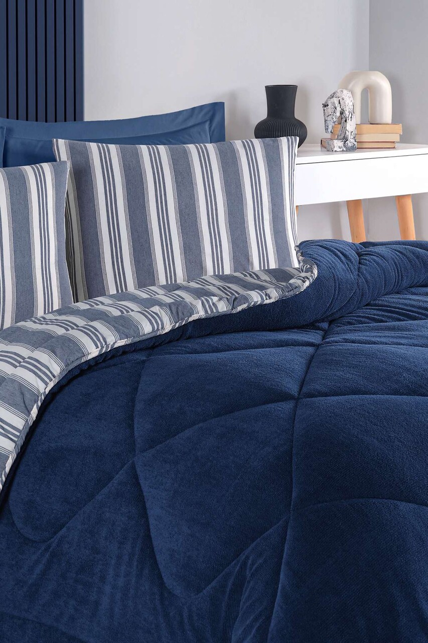 Set cuvertura si perna, L'essentiel Maison, Soft Line, Albastru navy - view 3