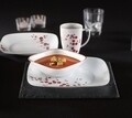 Serviciu de masa 16 piese, Corelle, Hanami Garden, sticla Vitrelle/portelan, alb/rosu