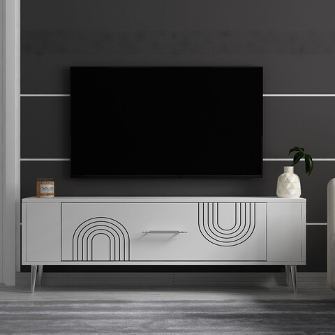 Comoda TV, Olivia, Retrol2, Alb / Argintiu