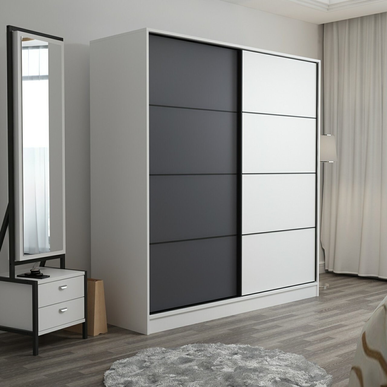Dulap pentru haine, Minerva, Kale, 180x210x52 cm, PAL, Alb / Antracit - 1 | YEO