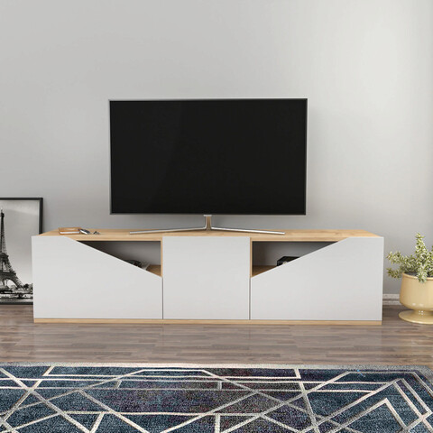 Comoda TV, Retricy, Carson, 160×35.3×40 cm, PAL, Stejar / Alb 160x35.3x40