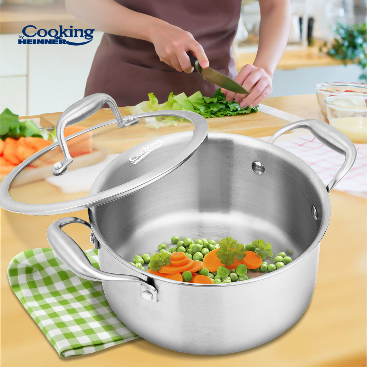 Semioala cu capac Atomic3, Cooking by Heinner, 24x12 cm, 5 L, inox/sticla, argintiu - imagine 7