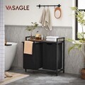 Cos de rufe cu 2 compartimente si 1 raft Vasagle, 73 x 33 x 72 cm, 2 x 46 L, otel/tesatura Oxford, negru