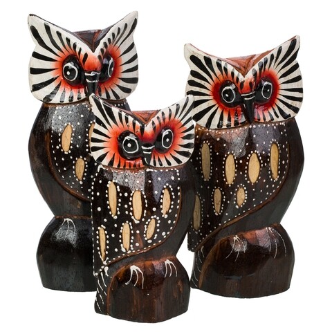 Poza Set 3 decoratiuni, Owl, Creaciones Meng, lemn de arbore de matase