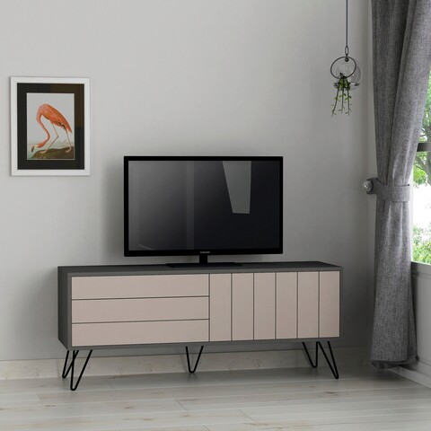 Comoda tv, decortie, picadilly tv stand, 139x57x36 cm, antracit / maro deschis
