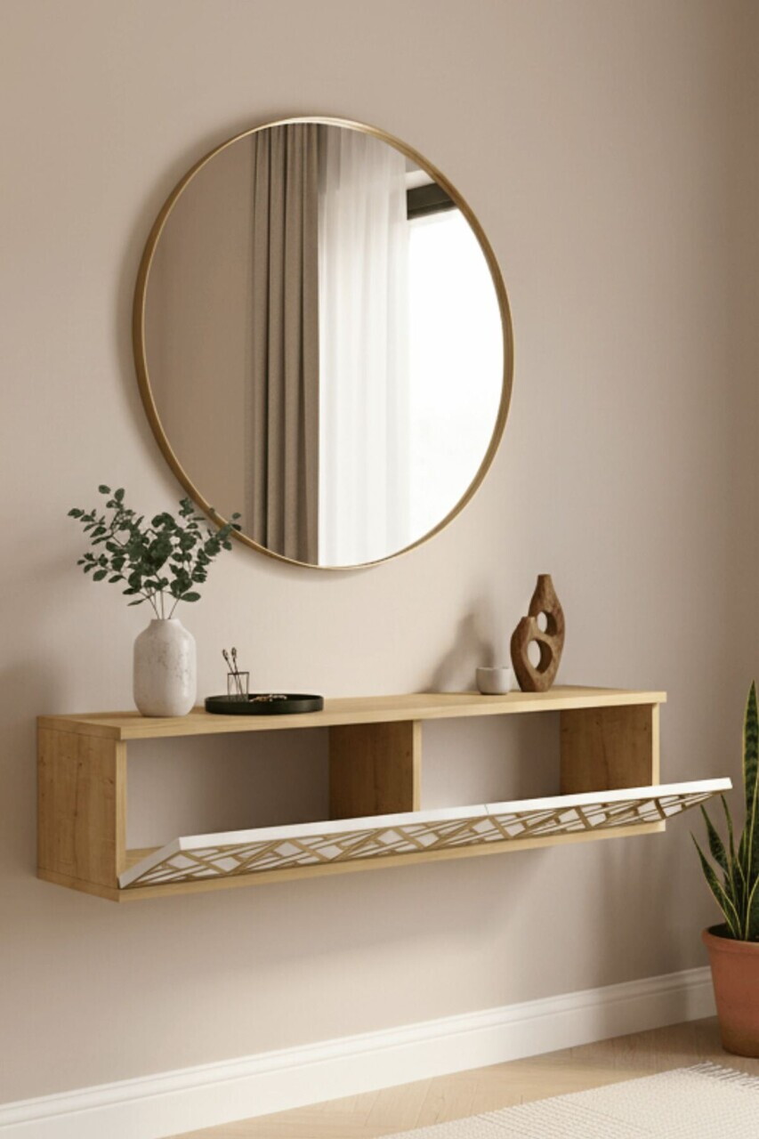 Dulap, Hanah Home, Arex 120, 120x25.5x29.6 cm, Stejar Safir / Alb / Auriu — imaginea 3