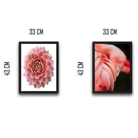 Set 2 tablouri decorative, Pink Flamingo Flower Set, PAL, Hartie, Multicolor