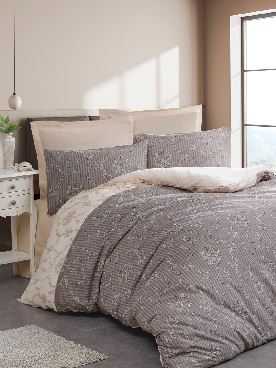 Lenjerie de pat pentru o persoana, Charm - Brown, EnLora Home, 65% bumbac/35% poliester