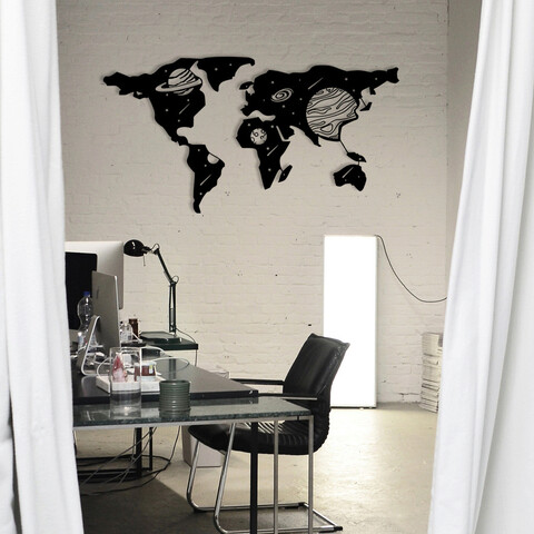 Decoratiune de perete, World Map 5, Metal, Dimensiune: 135 x 72 cm, Negru Enzo