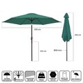 Umbrela de gradina / terasa Monty, Ø 300 cm, Ø38 mm, sistem antivant, cu inclinare si manivela, aluminiu, verde