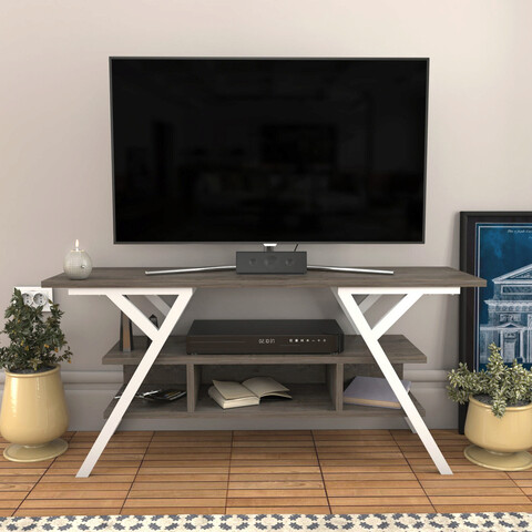 Comoda tv, retricy, minerva, 120x35x55 cm, pal, alb / gri închis
