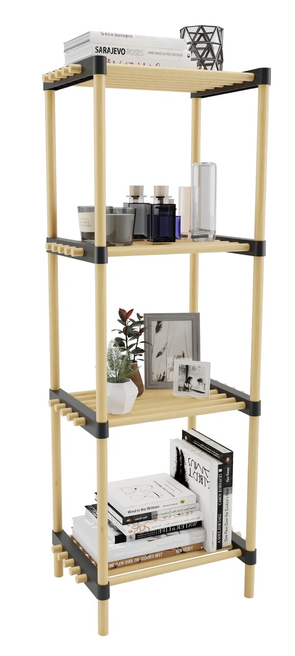 Organizator Multifunctional, Seowood, Cu 4 Rafturi, 107 X 40 X 28 Cm, Lemn Solid, Natur