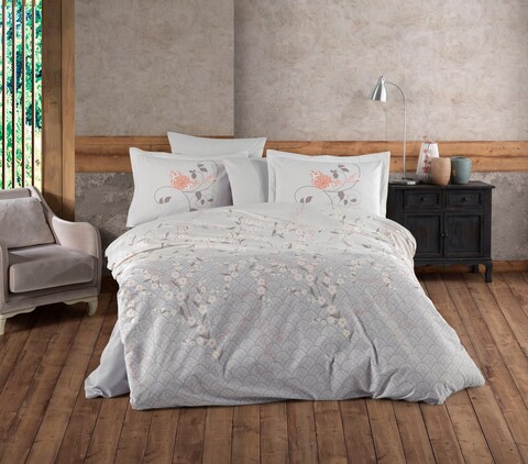 Lenjerie de pat dubla 4 piese, Missy - Grey, Hobby, Bumbac Poplin