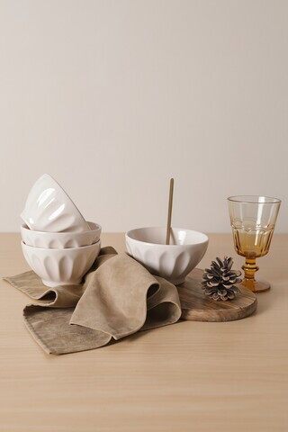 Set boluri, Hermia, 275KRM2680, Dimensiune: 12 cm / 390 cc (4 bucăți), Crem