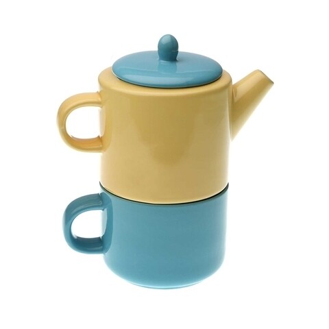 Ceainic cu ceasca bicolor blue cream, versa, 480 ml / 300 ml, ceramica