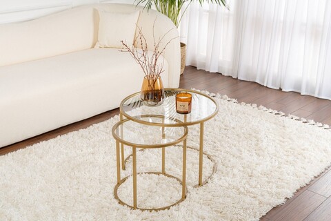 Set masute de cafea, Cerritos, Gold-Transparent-60-42, Sticla temperata, Auriu