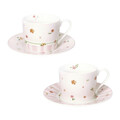 Set 2 cesti cu farfurie pentru ceai, Polline Pink, Brandani, D15x7 cm, 200 ml, portelan New Bone China