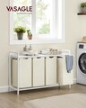 Cos de rufe cu 4 compartimente si raft depozitare, Vasagle, 116x33x72 cm, 4x40L, MDF/otel, alb
