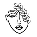 Decoratiune de perete, Woman Face With The Branch, Metal, Dimensiune: 40 x 65 cm, Negru
