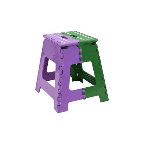 Scaun pliabil inalt, Plastor Trading, 37.5 x 35.5 x 38.5 cm, plastic, mov/verde