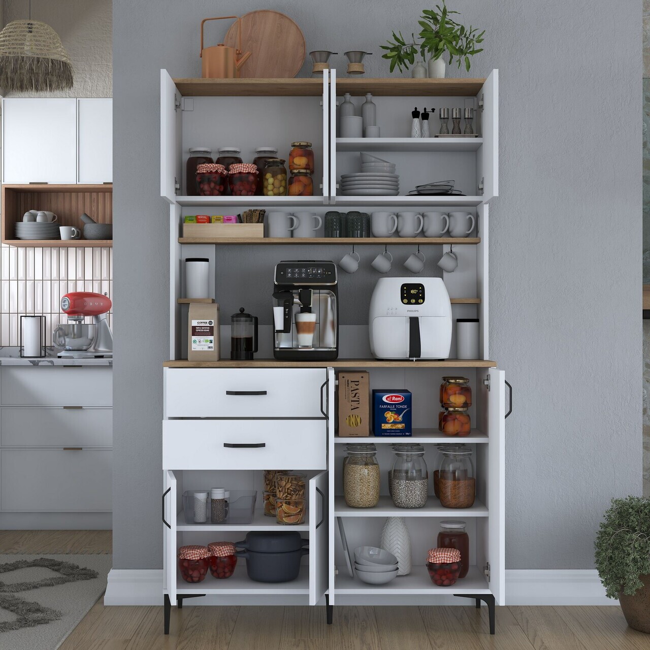 Dulap multifunctional, Hanah Home, JE212, 120x204.2x45 cm, PAL melaminat, Alb/Maro - view 4